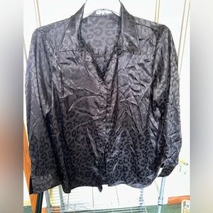 Satin Leopard Print Button Down Shirt